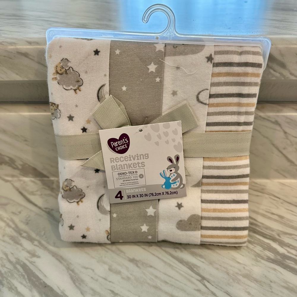 Beige and Gray Receiving Blankets